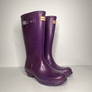 Hunter Original Kid Glitter Fin Winter Rain Boots Purple Youth Girls Sz 3 EU 33